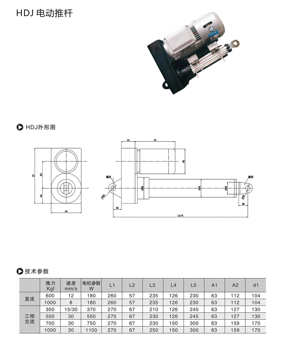 電動(dòng)推桿外形圖